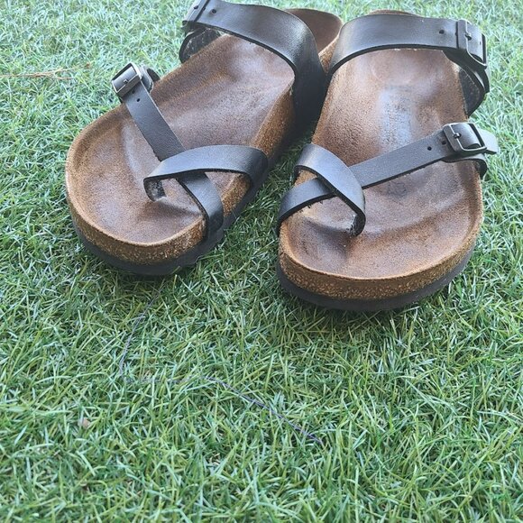 Birkenstock Mayari Black Leather Sandals Women’s 37 ( 6.5-7 ) | Strappy Toe Loop - Picture 3 of 11
